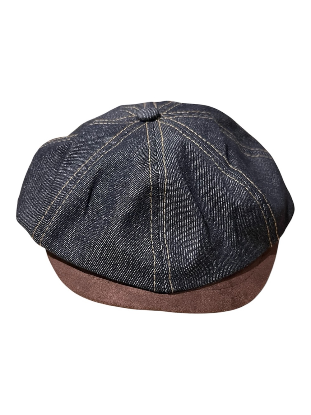 Men's Denim Newsboy Cap with Brown Suede Brim